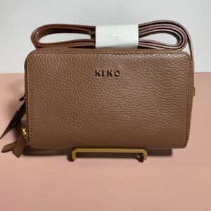 KIKO Brown Pebble Leather Wallet Crossbody‎